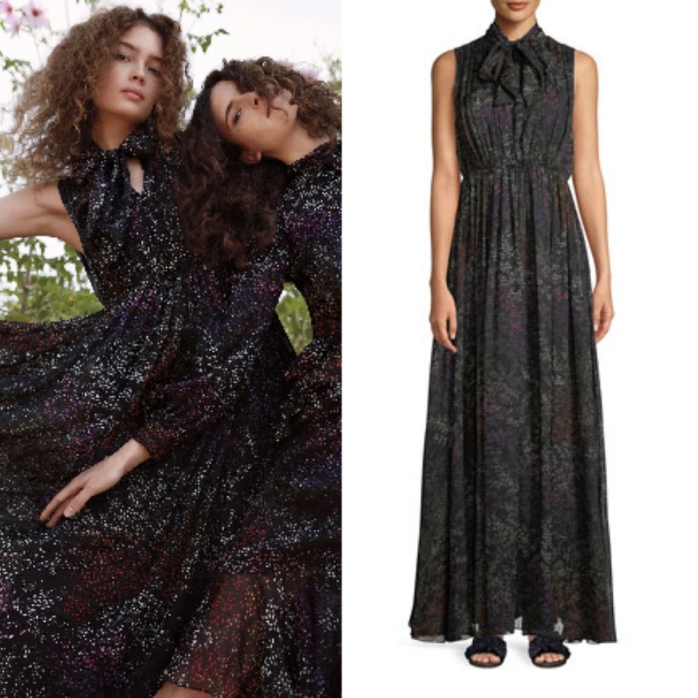 Co. Tie-Neck Sleeveless Floral-Print Silk Chiffon Evening Gown XS
